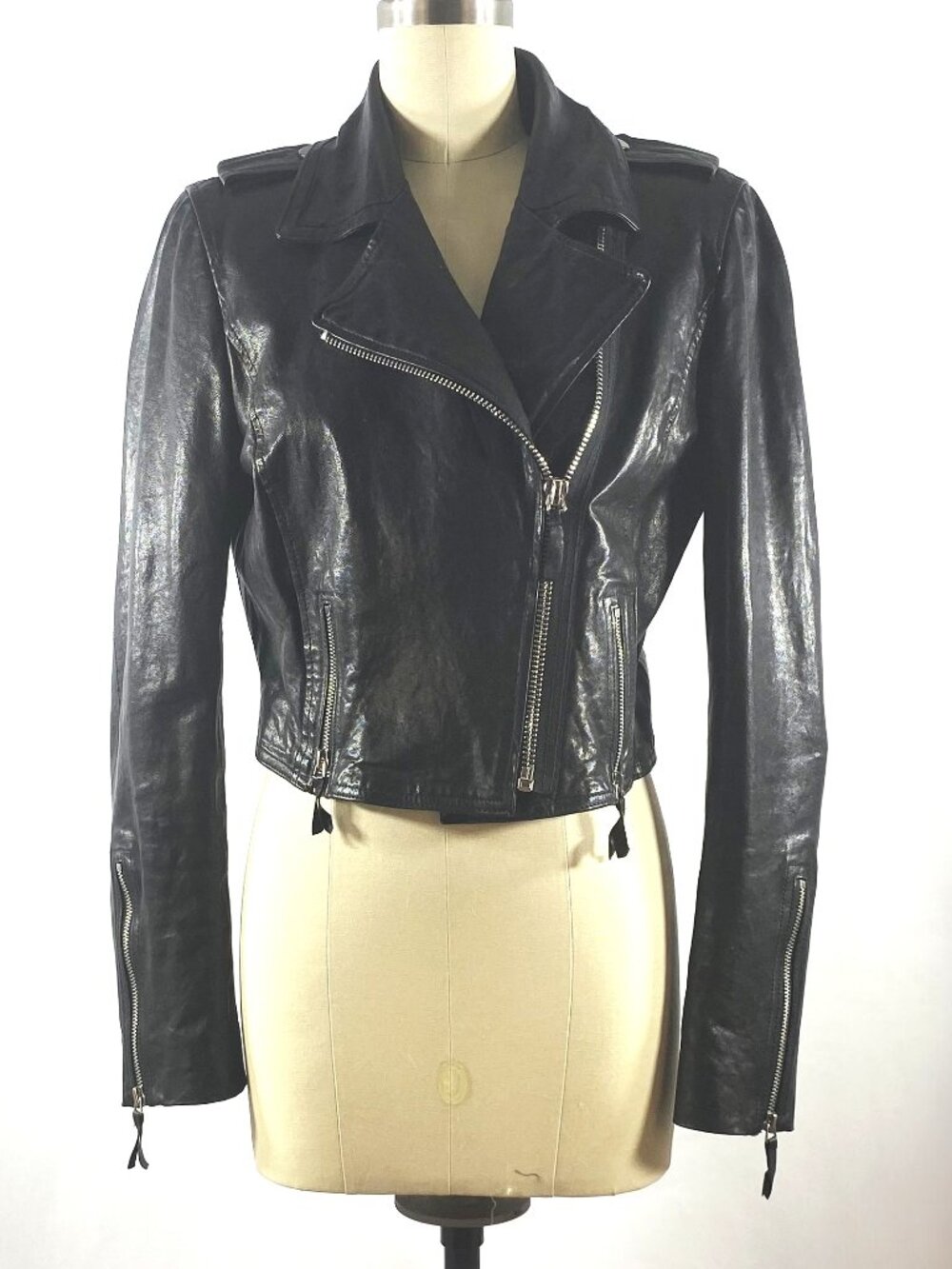 White House Black Market black leather motorcycle jacket - cropped, size small